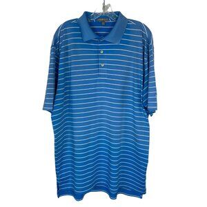 Peter Millar Golf Polo Shirt Mens Large Blue White Stripes Summer Comfort